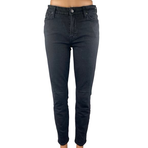 7 For All Mankind Women's Black Mid Rise Slim Skinny Leg Denim Jeans Pants Sz 26 - Picture 1 of 4